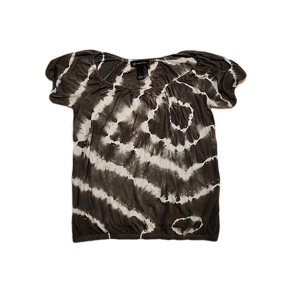 International Concepts Gray & White Tie Dye With Rhinestones Shirt Small